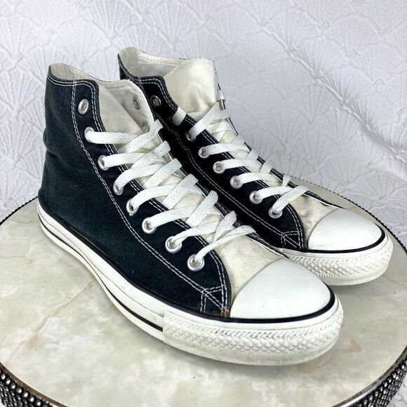 Converse All Star Sneakers Men Size 9.5 Black White Classic Chuck Taylor Hi Tops - Picture 2 of 11